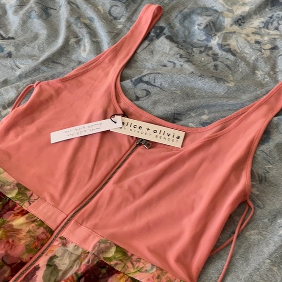 ALICE +OLIVIA CHARA MIXED MEDIA STRECH MESH PANELED SIZE 10 color floral - Picture 9 of 12